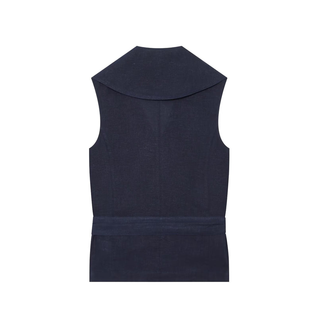 suit Women's 2 pieces with Belt linen blend vest+Long style casual shorts