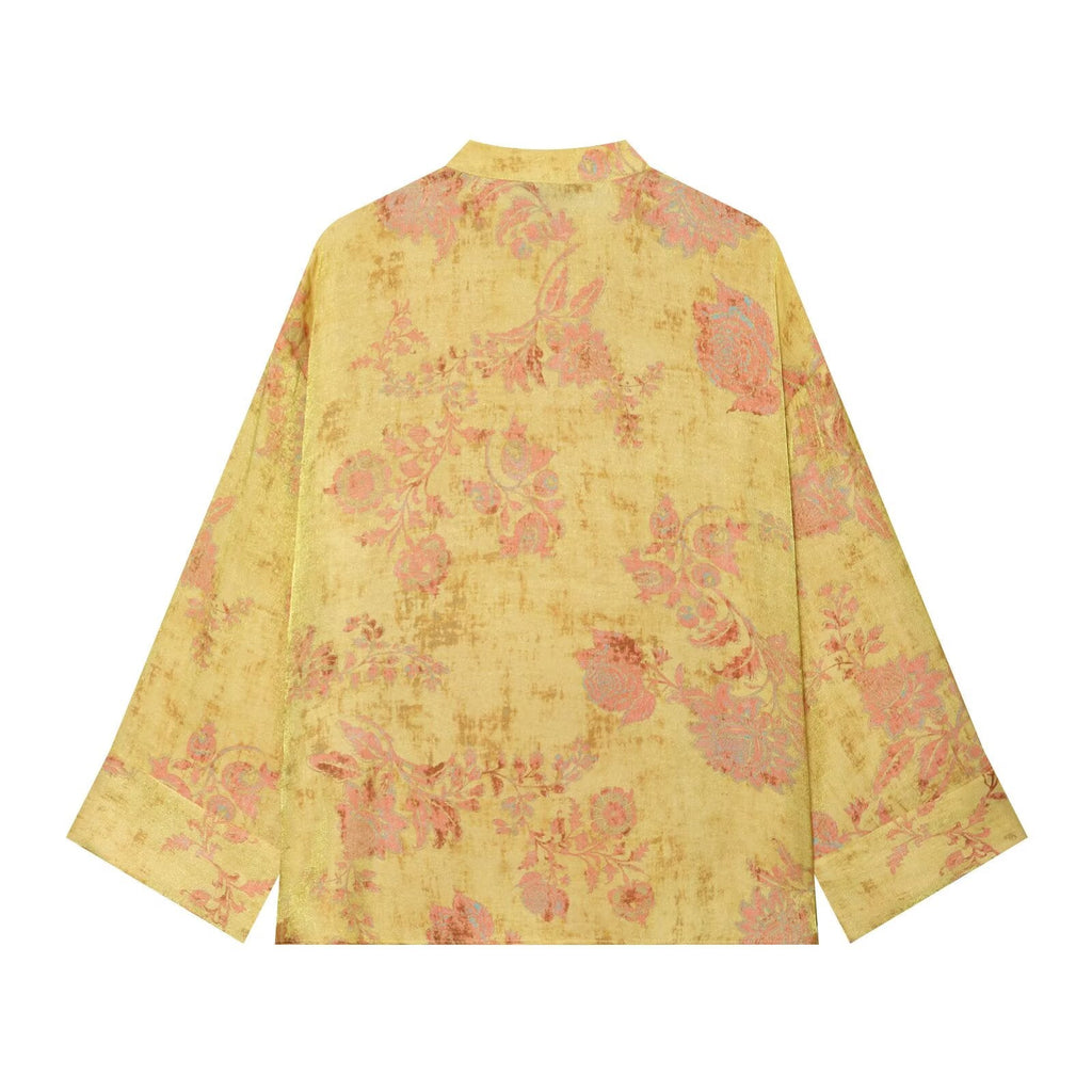 suit Women's 2 pieces Rope knot buckle decorative printed shirt+pants