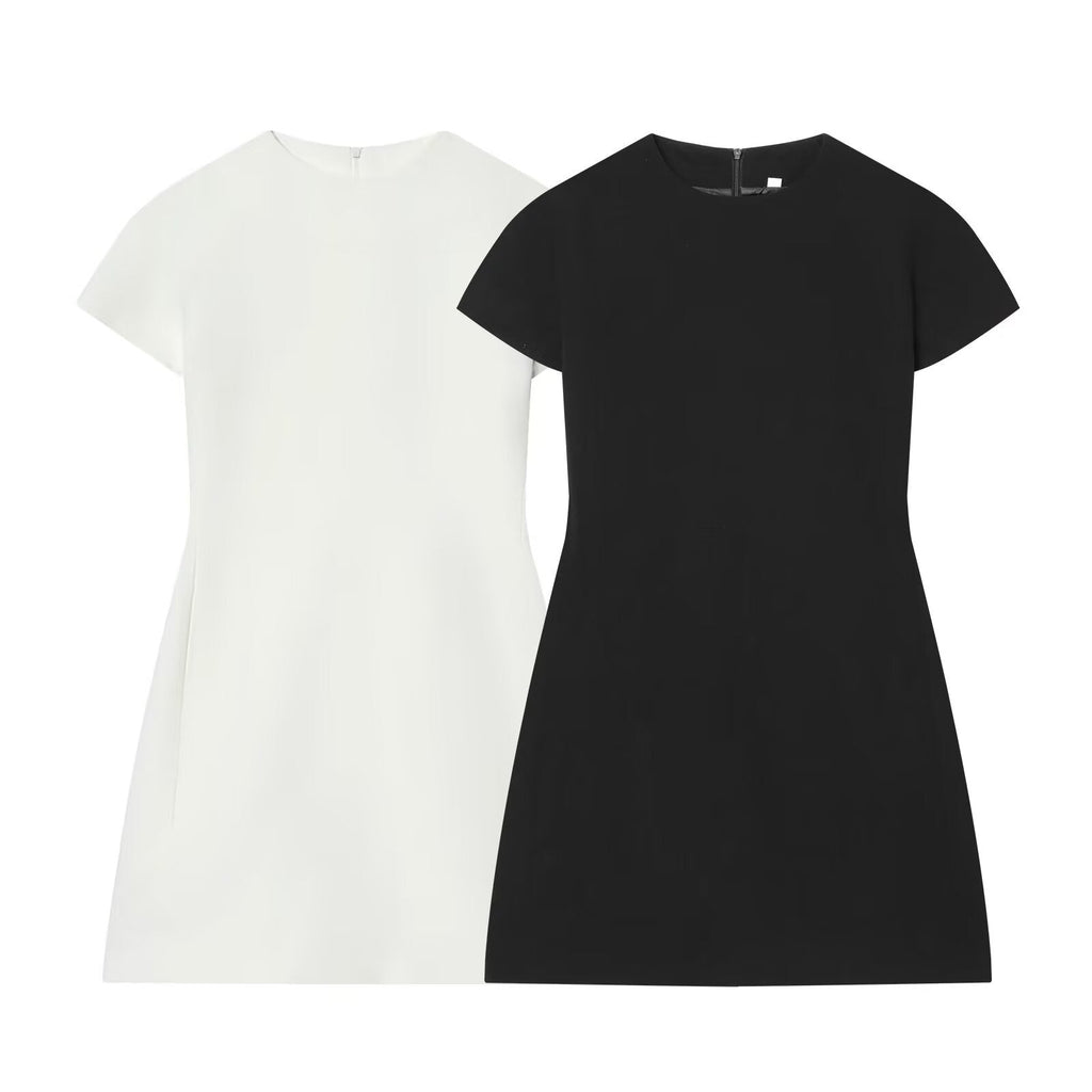 Women's slim O Neck short sleeved mini dress