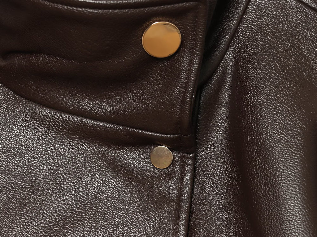 Women's leather effect standing collar pilot jacket Coat