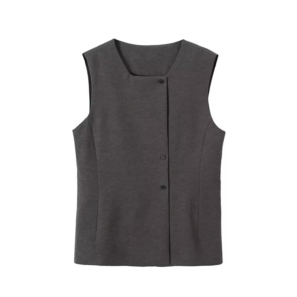 suit Women's 2 pieces double breasted linen blend vest+Shorts