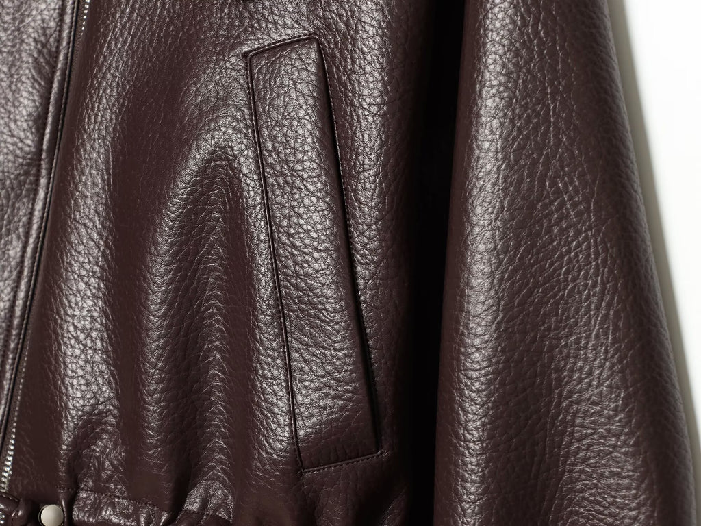 Women's with drawstring casual faux leather jacket