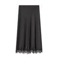 Women's lace hem satin texture MIDI skirt