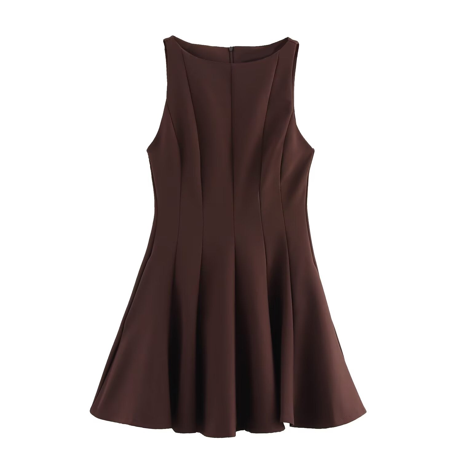 Women's new Chic Fashion slim fit versatile solid wide swing mini dress retro round neck sleeveless women's dress Mujer