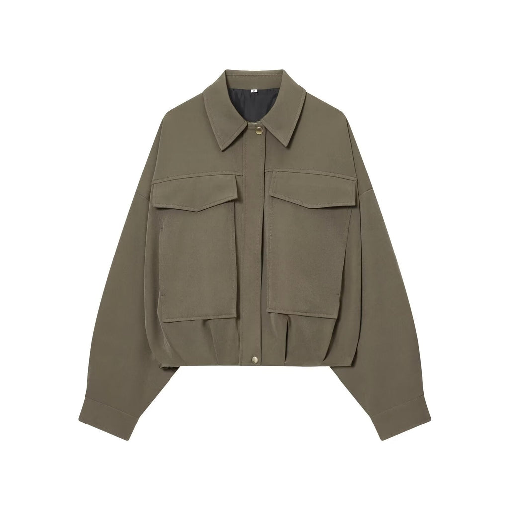 Women's new pleated hem loose pilot jacket Coat