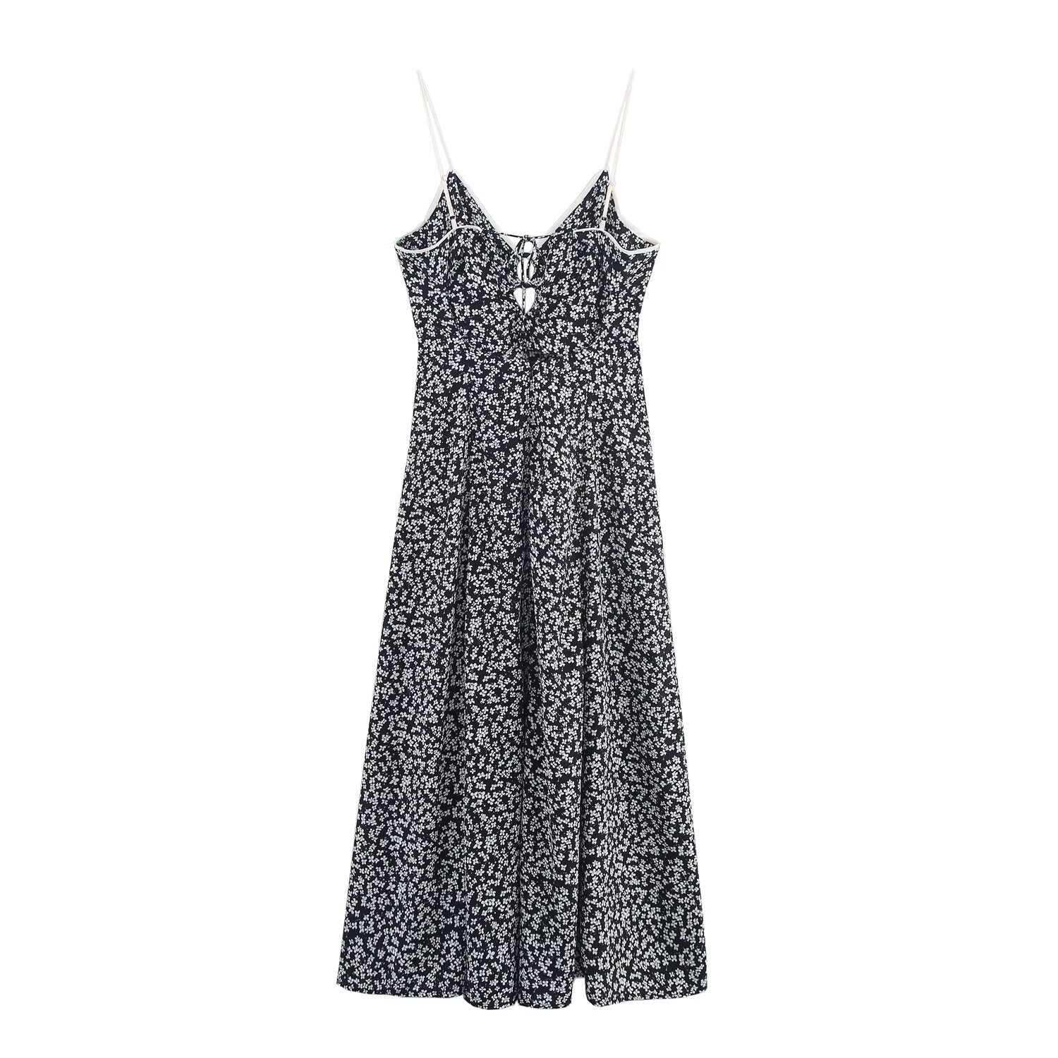Women's Sweet Fashion Flower Printed suspender Midi Dress