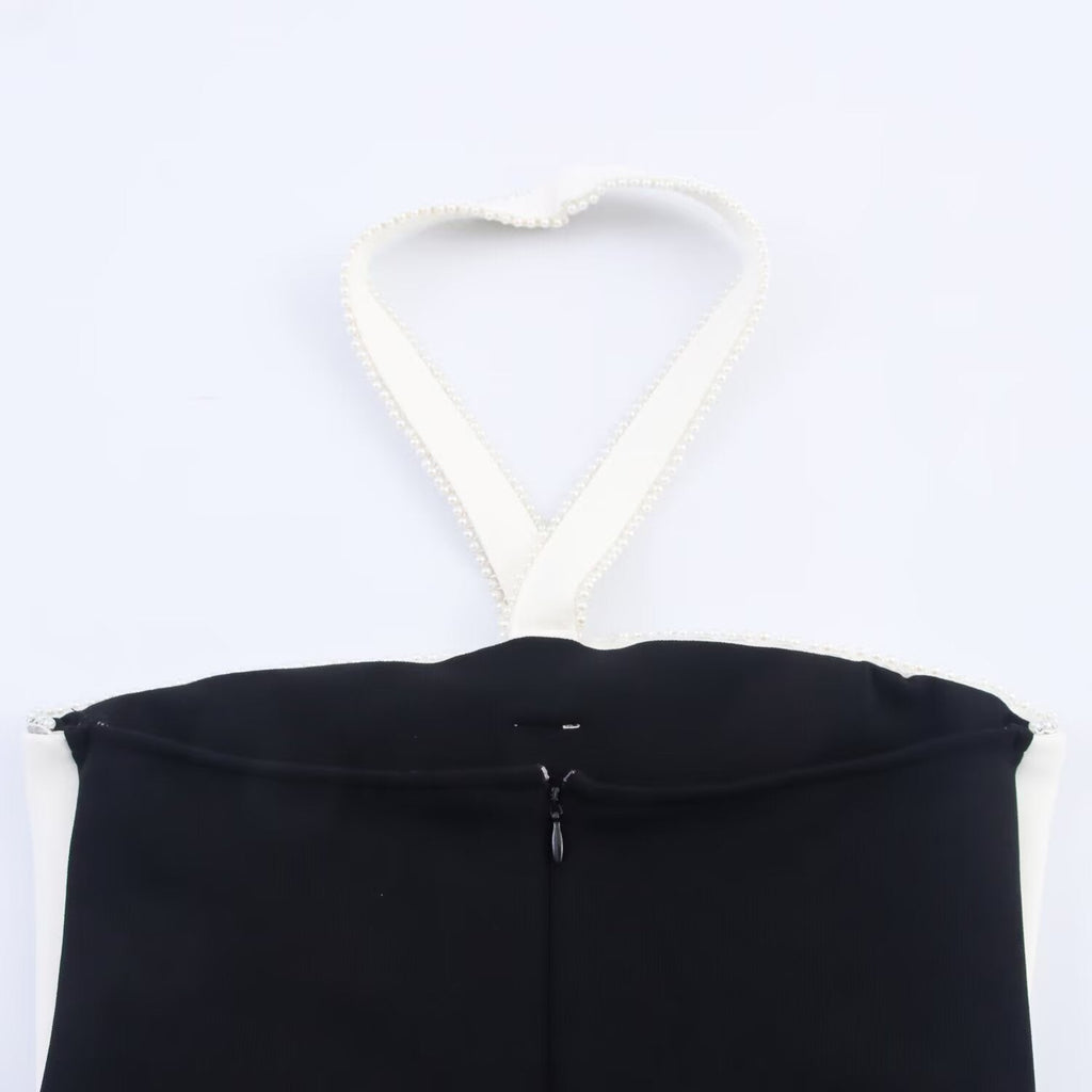 Women's 2025 Fashion Bow Decoration Elastic Hanging Neck Midi Dress