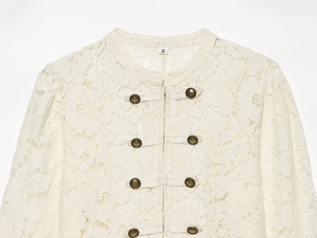 Women's short lace rope buttoned Coat