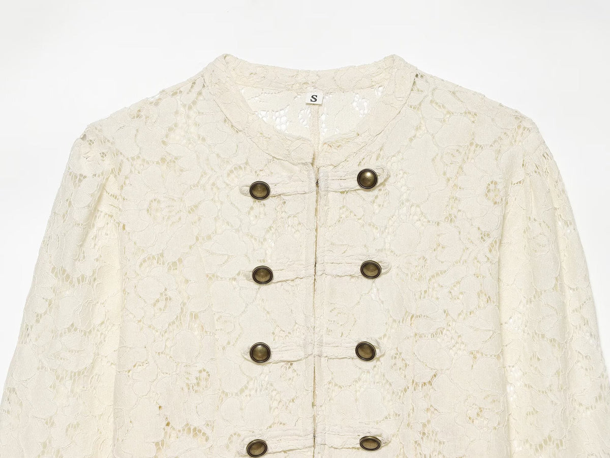 Women's short lace rope buttoned Coat