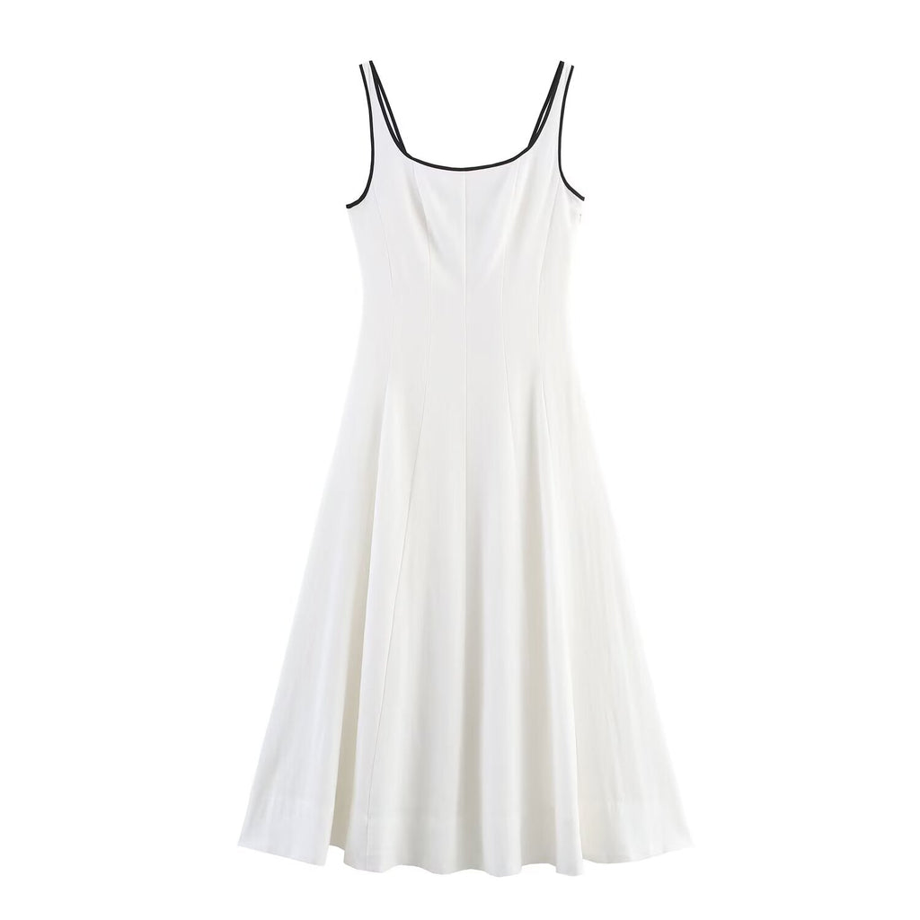 Women's new Fashion slim backless linen blend sleeveless MIDI dress