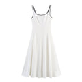 Women's new Fashion slim backless linen blend sleeveless MIDI dress