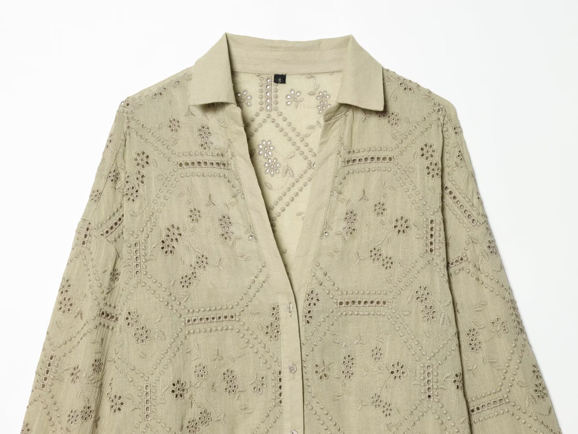 Women's hollowed out embroidered lapel shirt