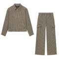 suit Women's 2 pieces lapel plaid pilot jacket Coat+Pants