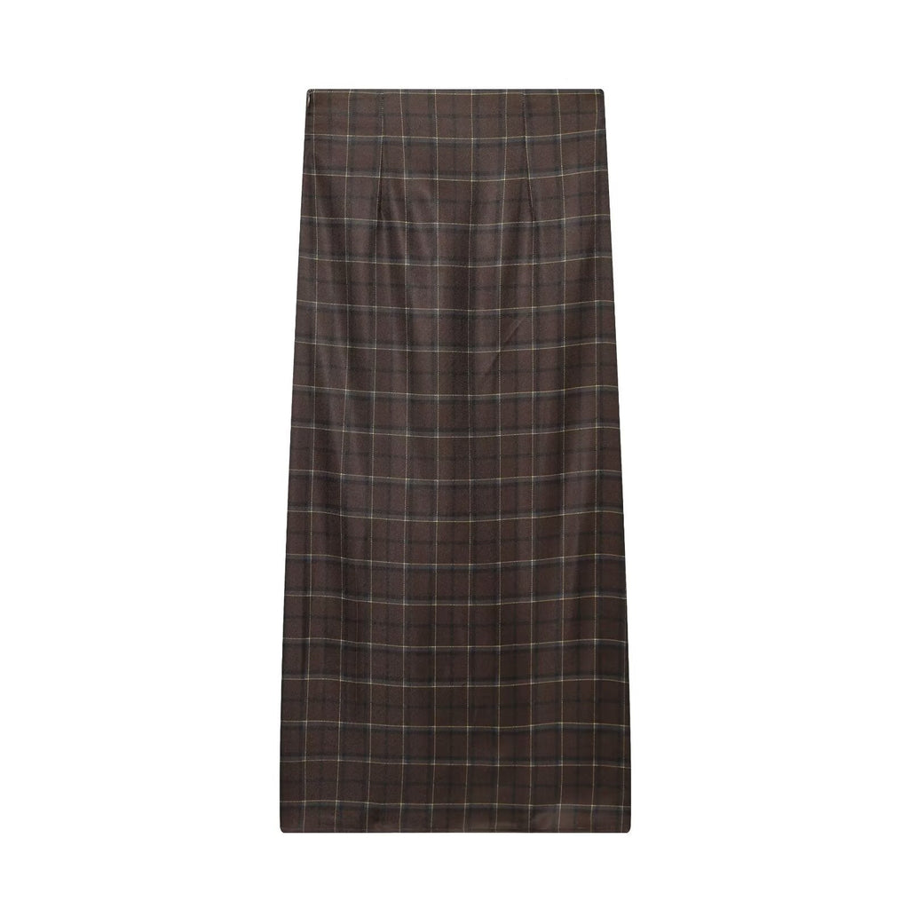 Women's pleated decorative plaid MIDI skirt