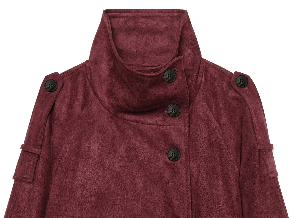 Women's with belt imitation suede jacket Coat