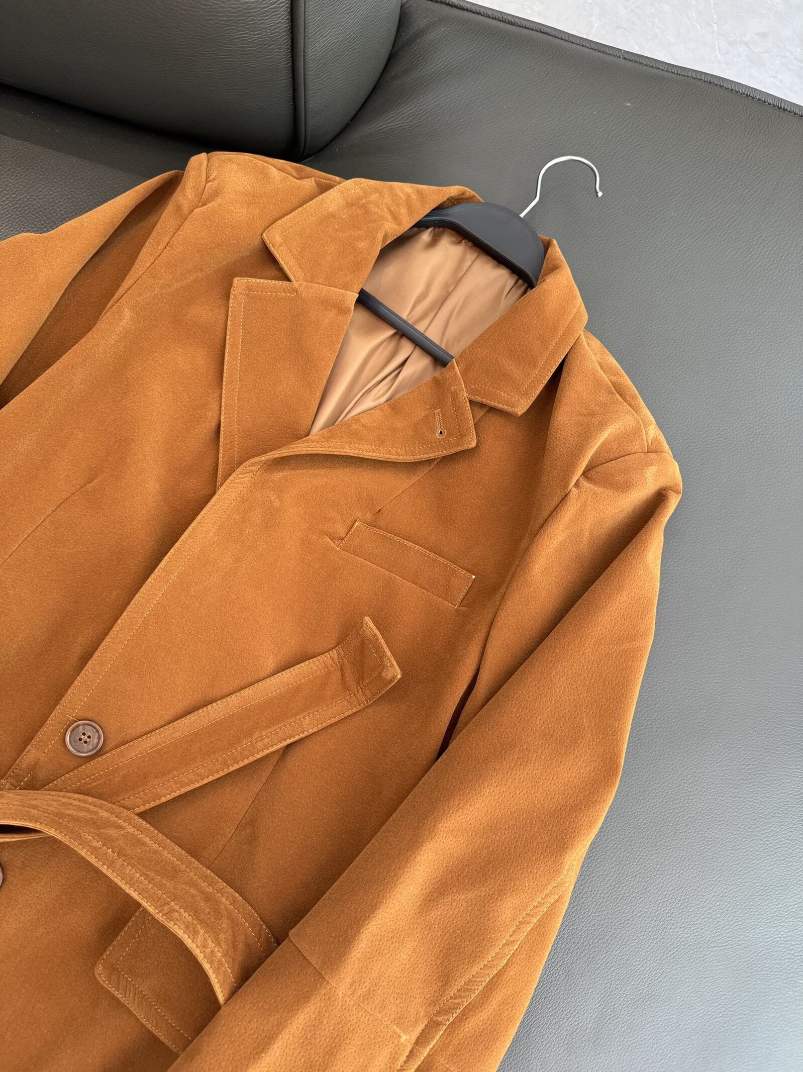 Women's 2025 new fashion with Belt loose suede suit jacket