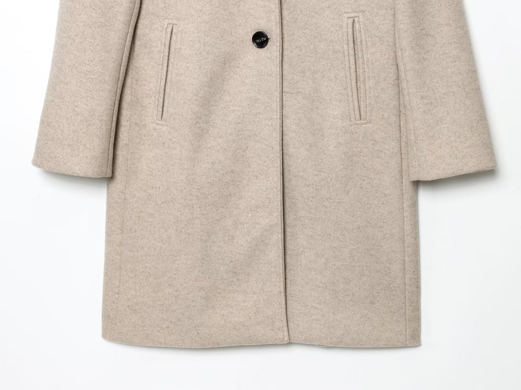 Women's New Fashion with Shoulder Pads Long Style Soft Texture Woolen Coat