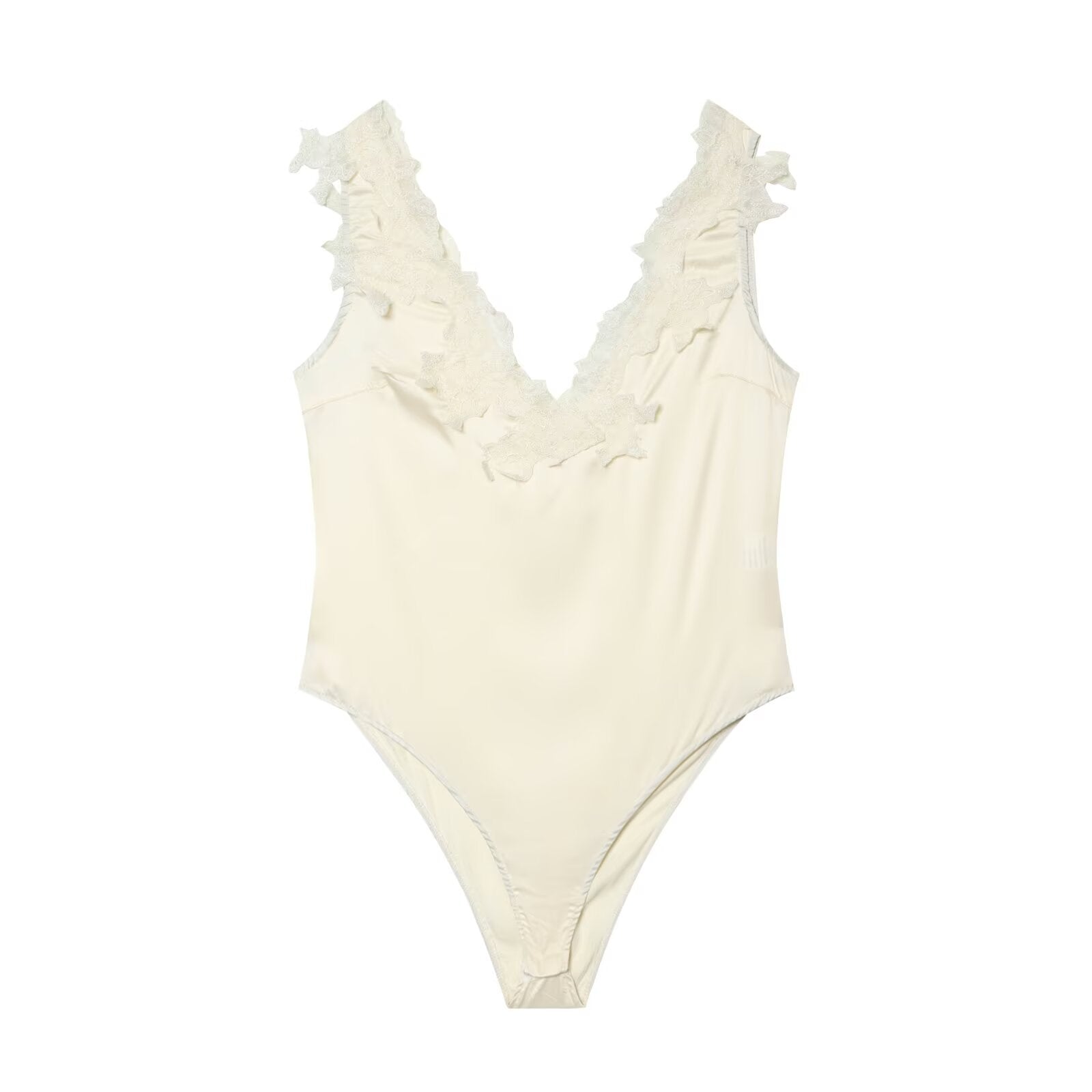 Women's lace decorated satin textured bodysuit