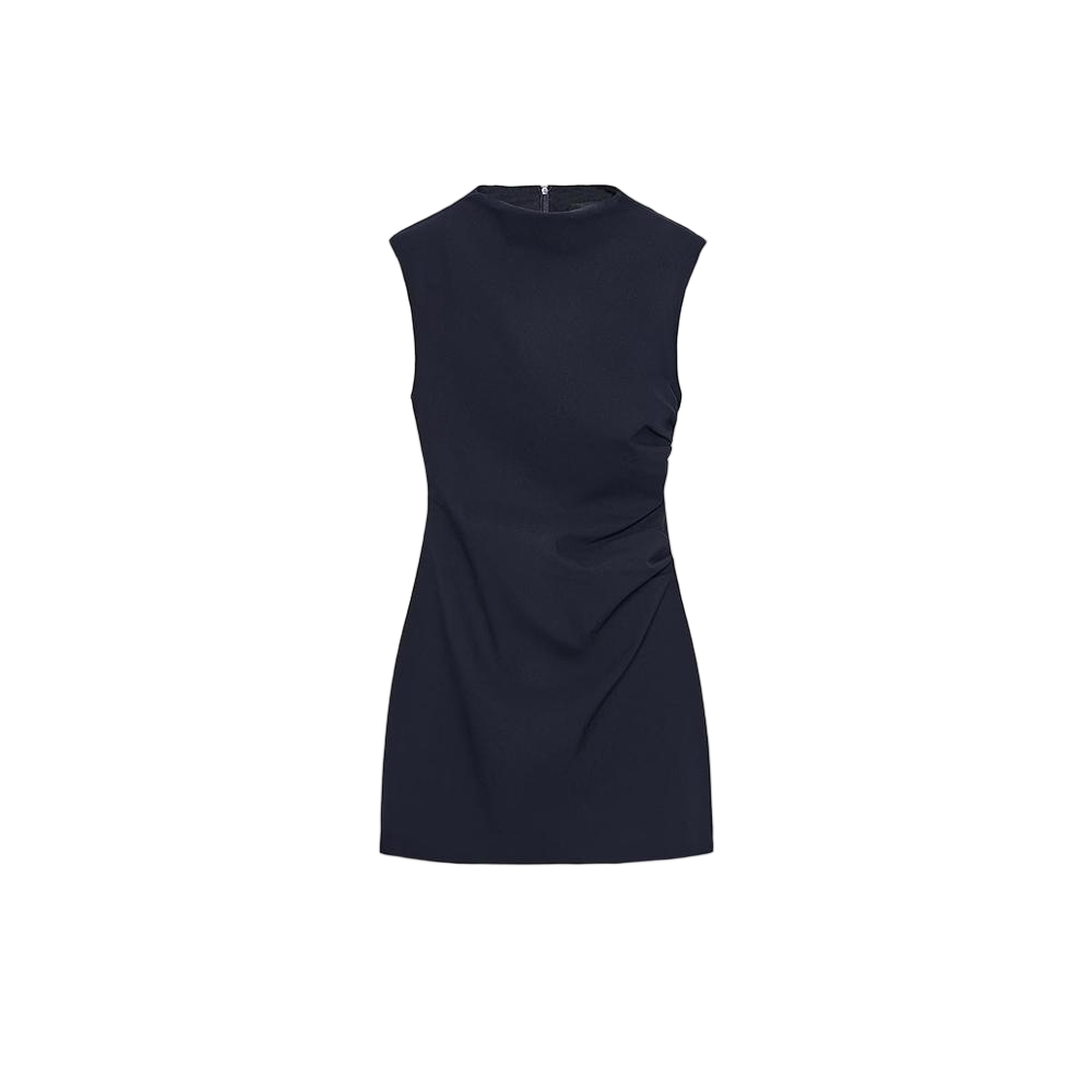 Women's with shoulder pads sleeveless pleated mini dress