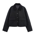 Women's New Fashion Corduroy Short Quilted Nylon Lapel Coat