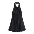 Women's new fashion backless bow decoration satin texture mini dress