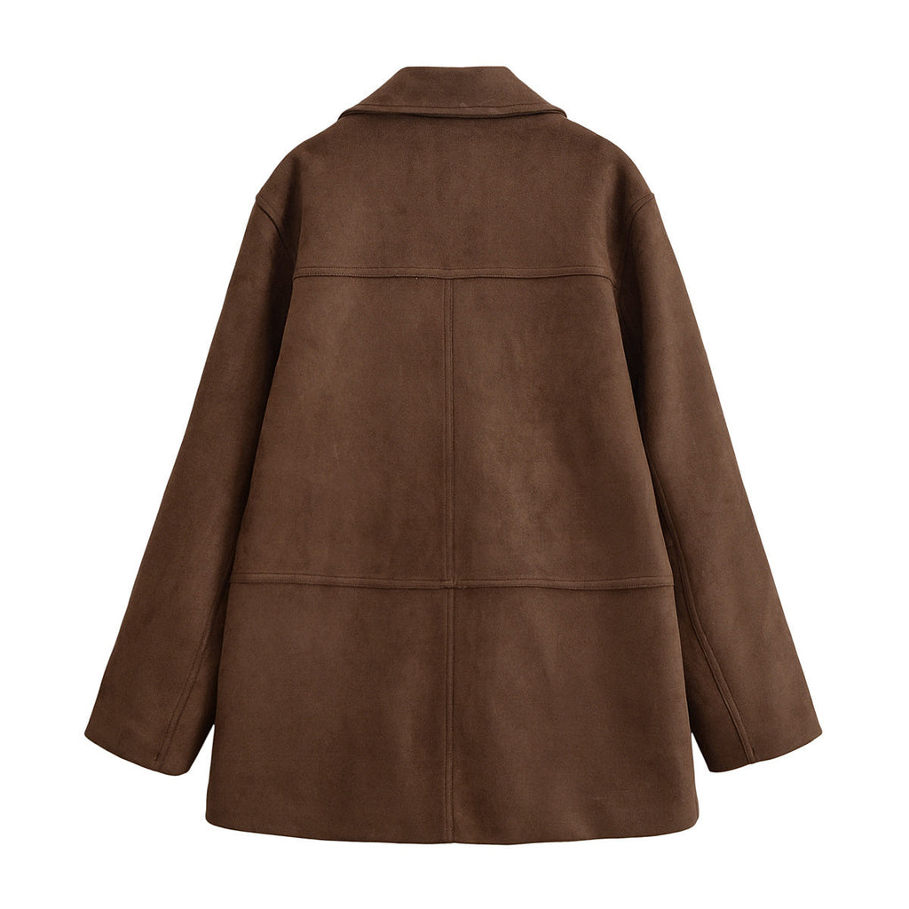 Women's 2025 new fashion loose warm suede suit jacket