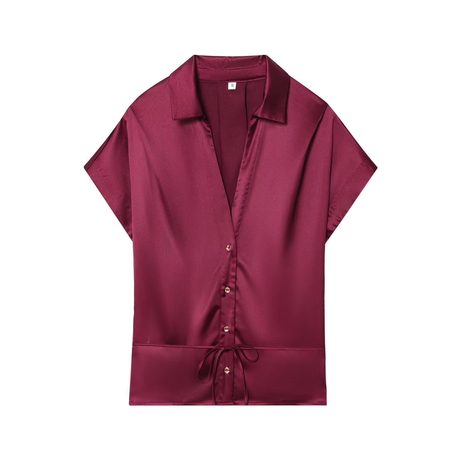 Women's new fashion with Belt short sleeved satin textured shirt+Pants suit