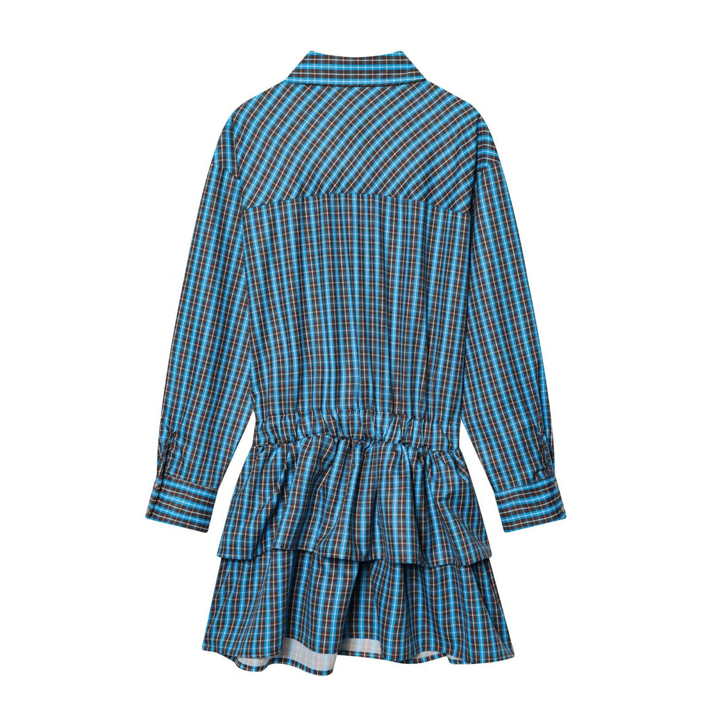 Women's With Belt layered decorative plaid dress