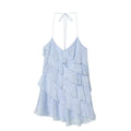 Women's layered decorative hanging neck mini dress