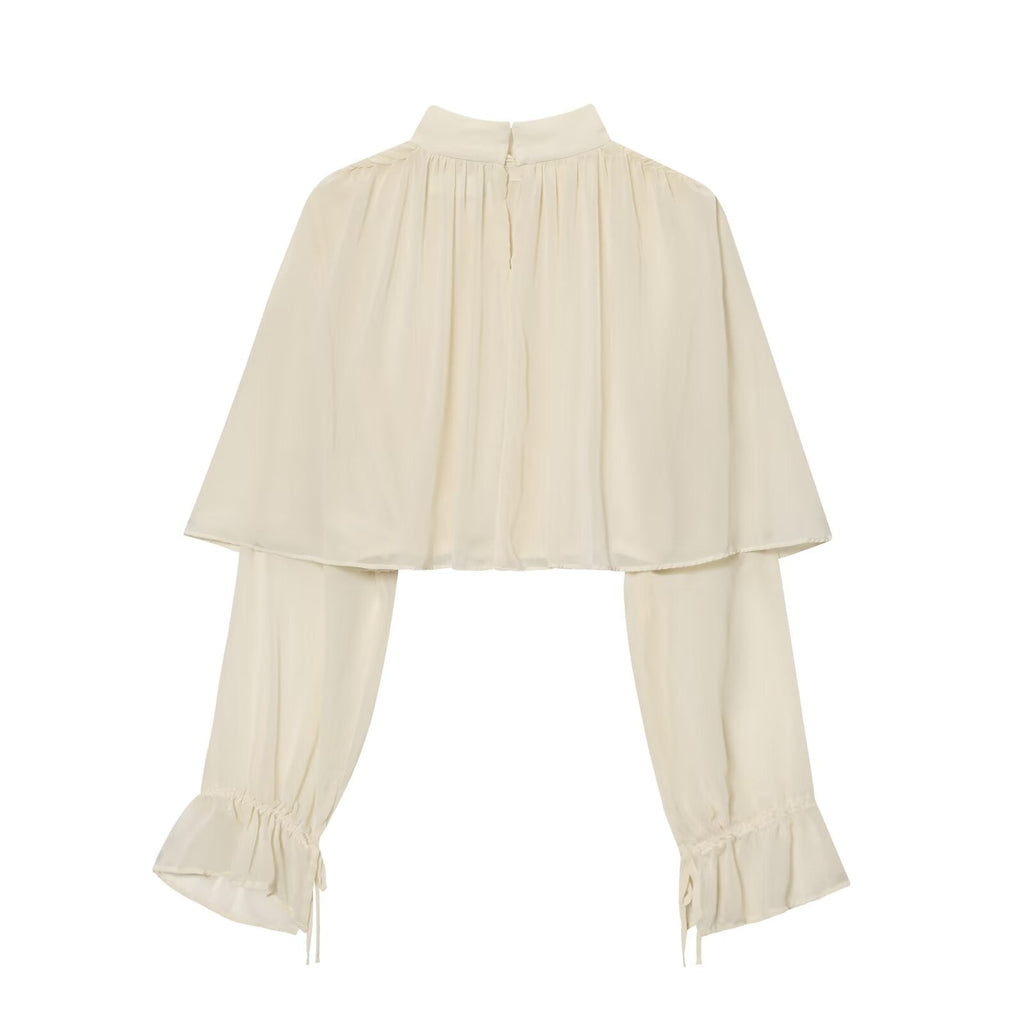 Women's new short layered decorative long sleeved top