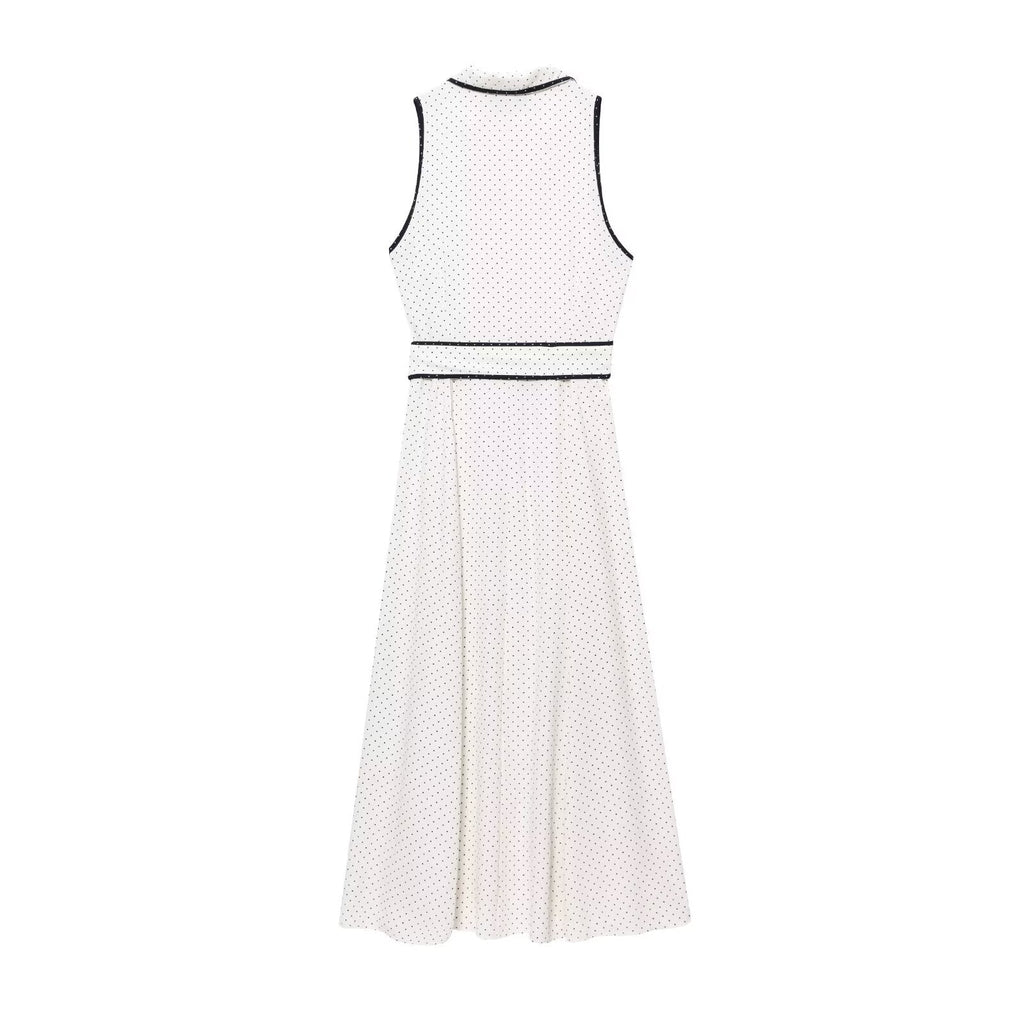 Women's chic fashion with Belt polka dot printed shirt style MIDI dress