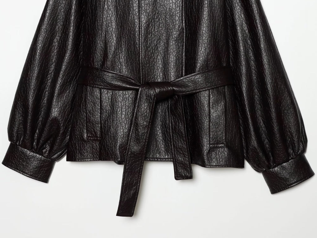 Women's with belt leather effect jacket Coat