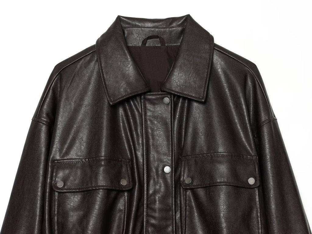 Women's skirt style hem imitation leather jacket Coat