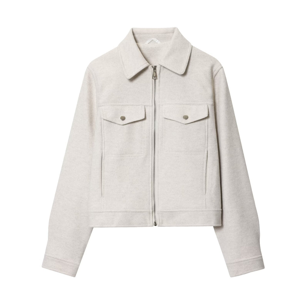 Women's new fashion long sleeved soft textured zipper jacket Coat