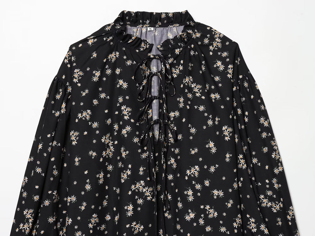 2026 Women's printed V-neck lace up shirt