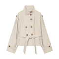 Women's with belt standing collar woolen coat