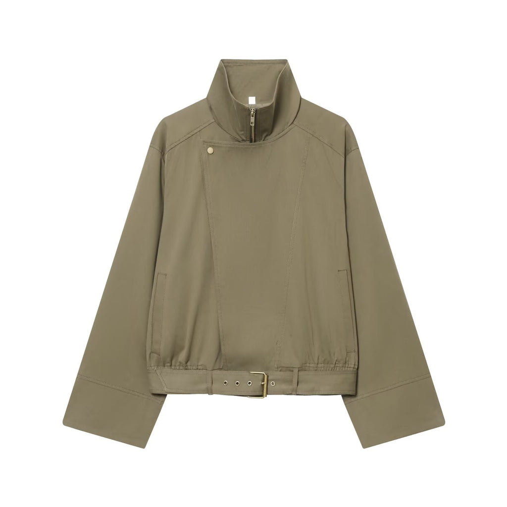 Women's with Belt casual stand collar Windbreaker coat