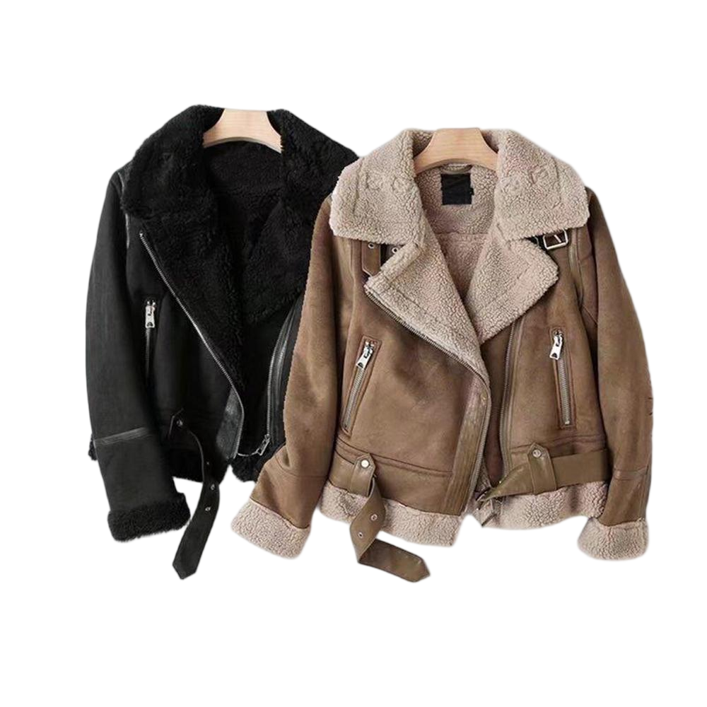 Women's with Belt double-sided Fur Faux Leather jacket Coat