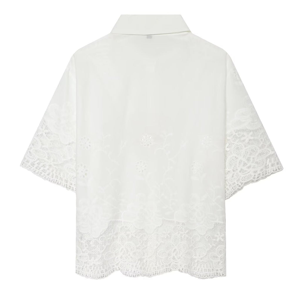 Women's casual hollowed out embroidered shirt