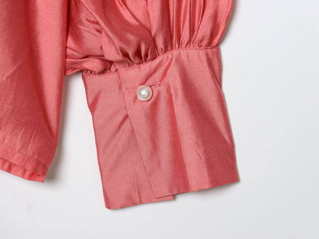 Women's pleated decorative lantern sleeve shirt