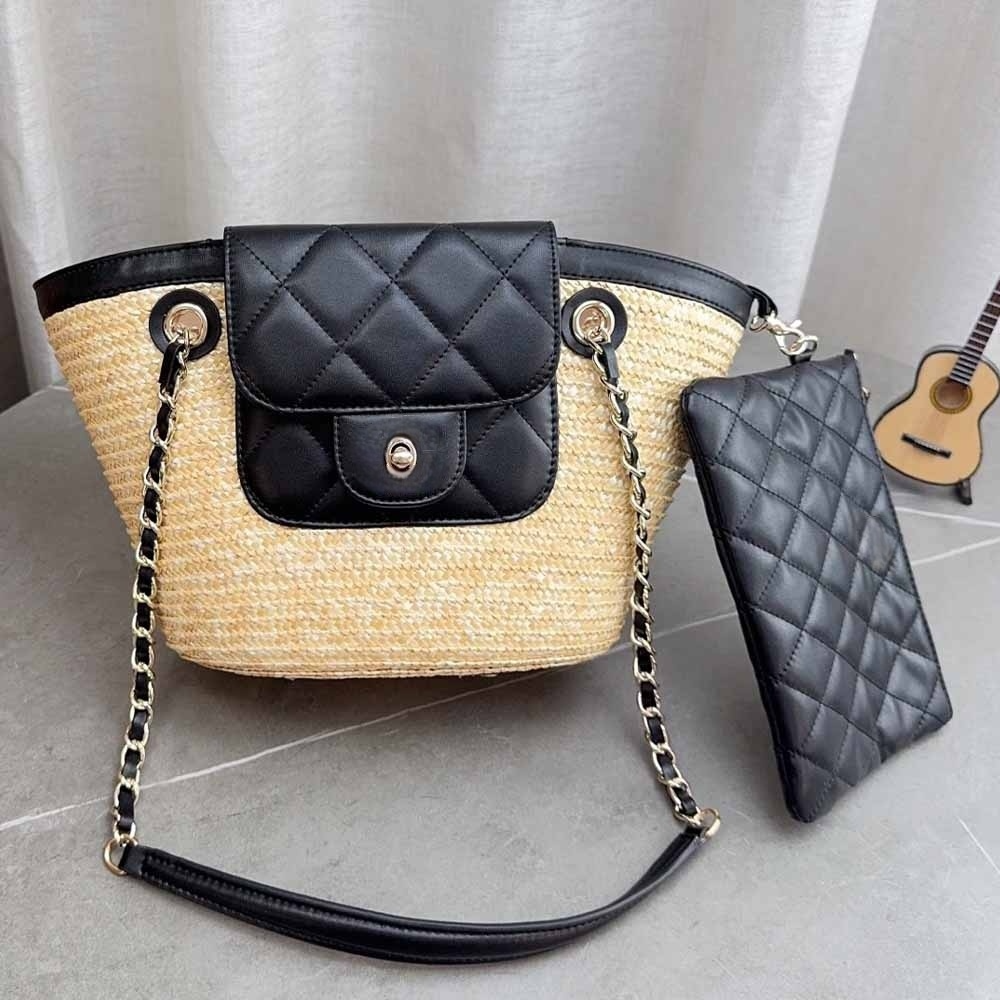 Women's new metal chain splicing design shoulder bag