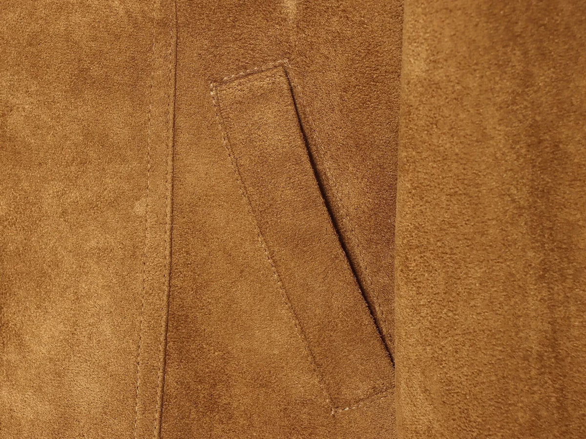 Women's double breasted waist cinched suede jacket