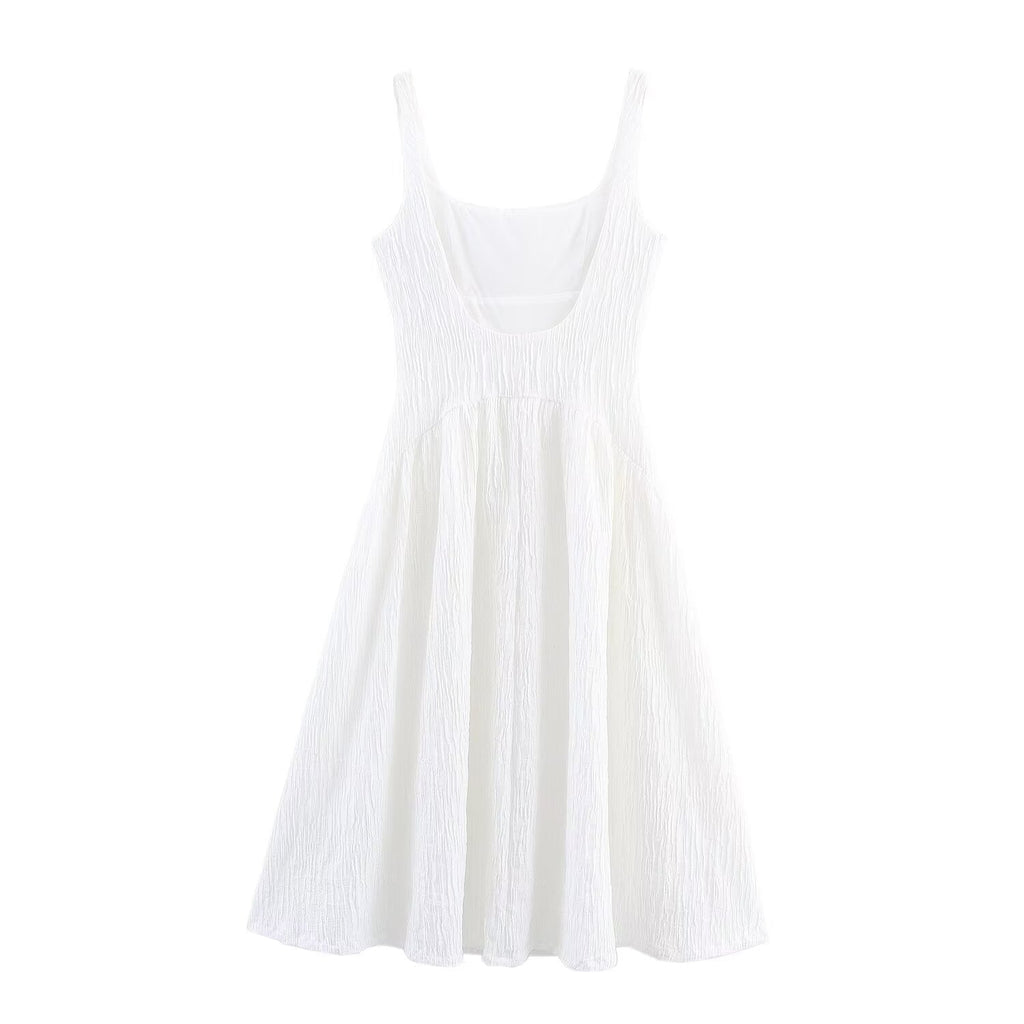 Women's new fashion texture sleeveless wide shoulder strap MIDI dress