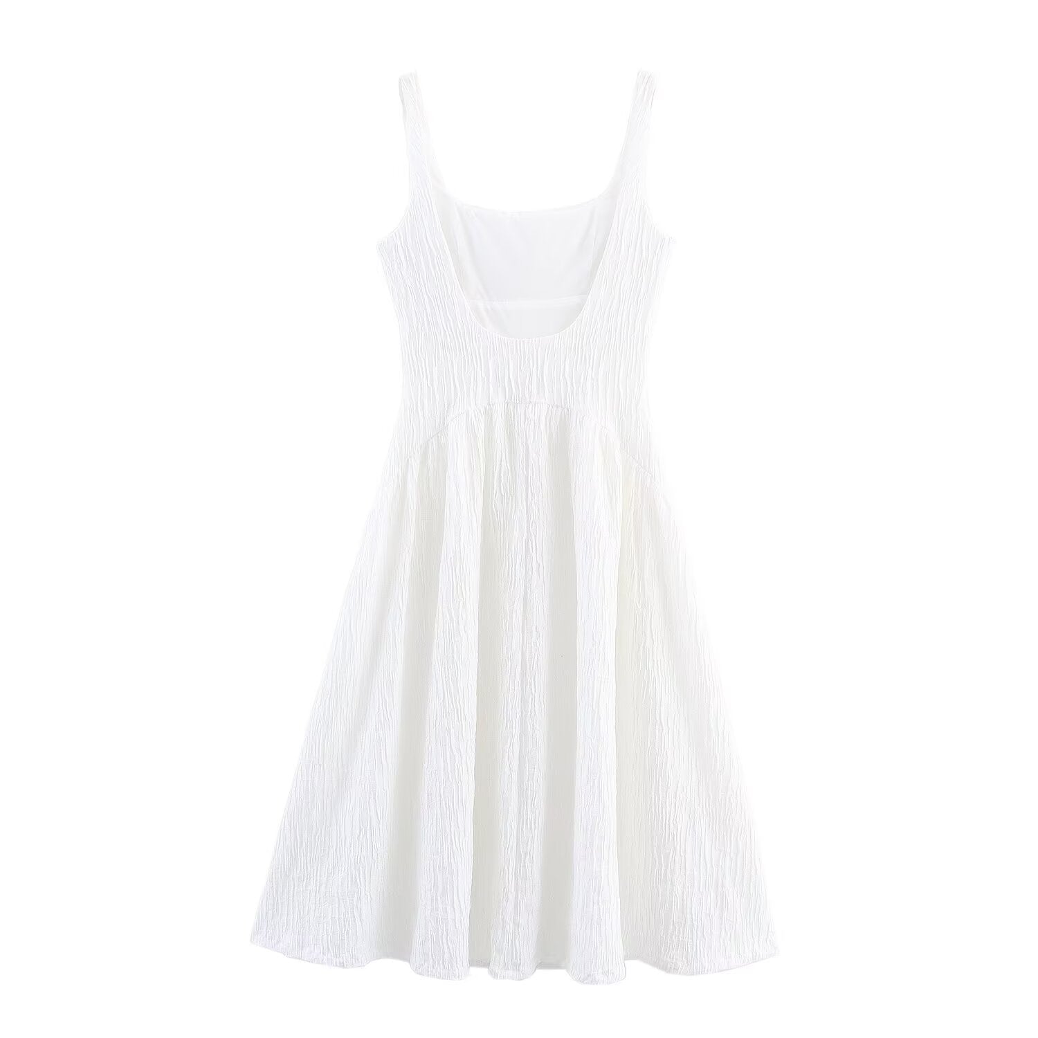 Women's new fashion texture sleeveless wide shoulder strap MIDI dress