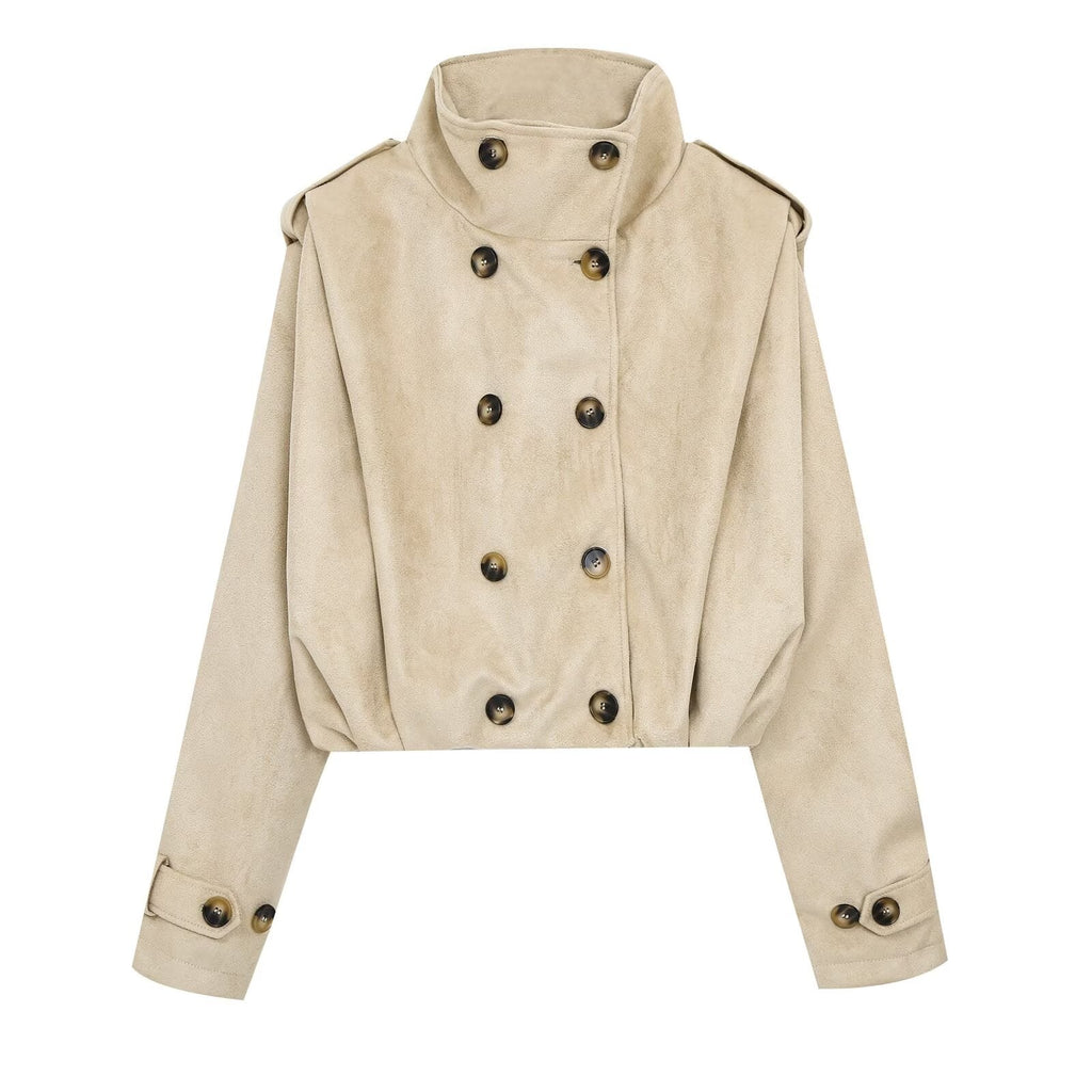 Women's Anti suede effect pleated short windbreaker Coat