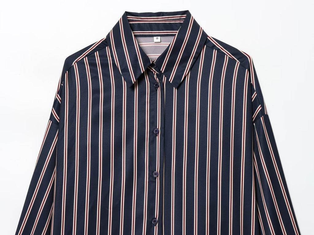 Women's casual lapel striped Button-up shirt