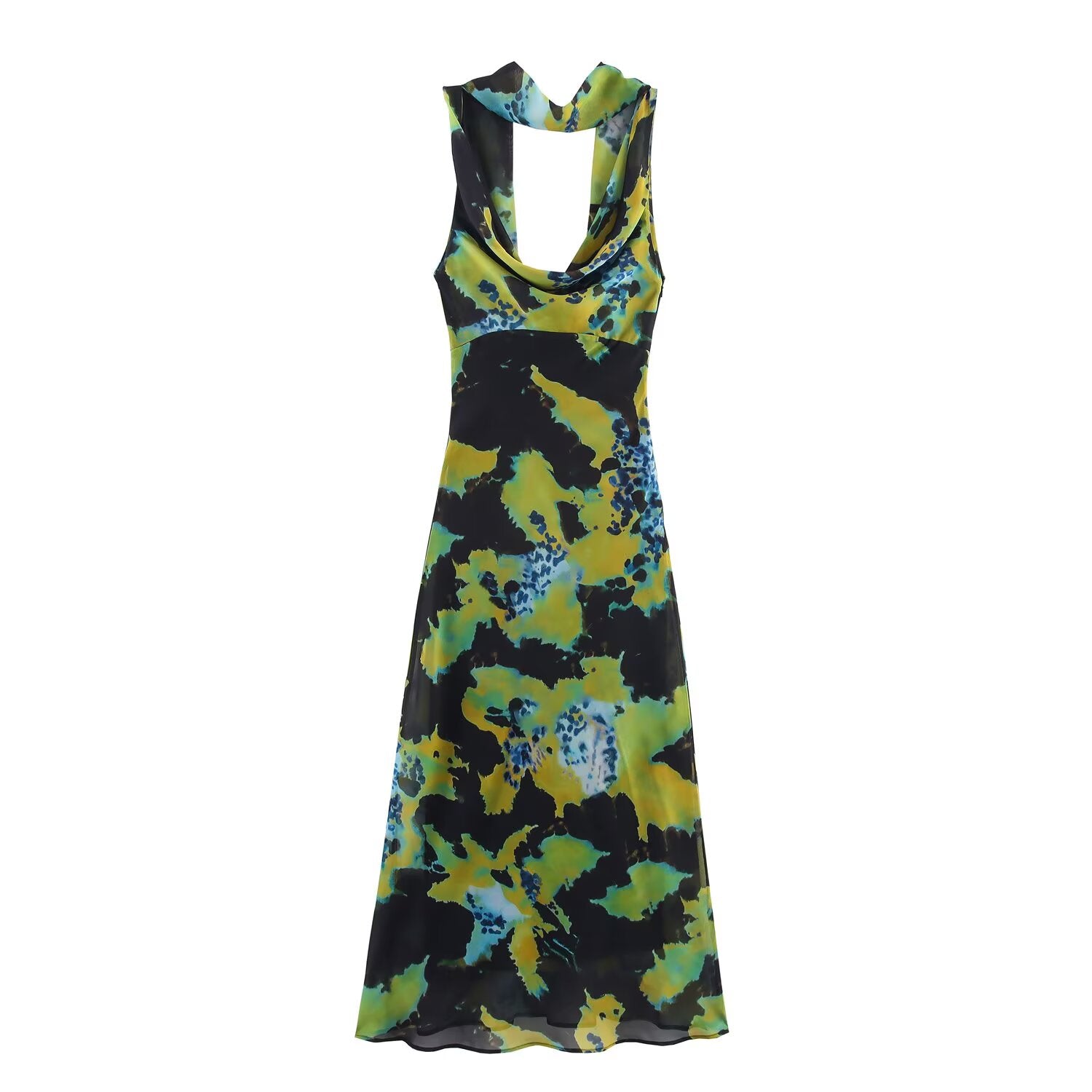 Women's chic Fashion Thin Scarf Decorative Printed Midi Dress