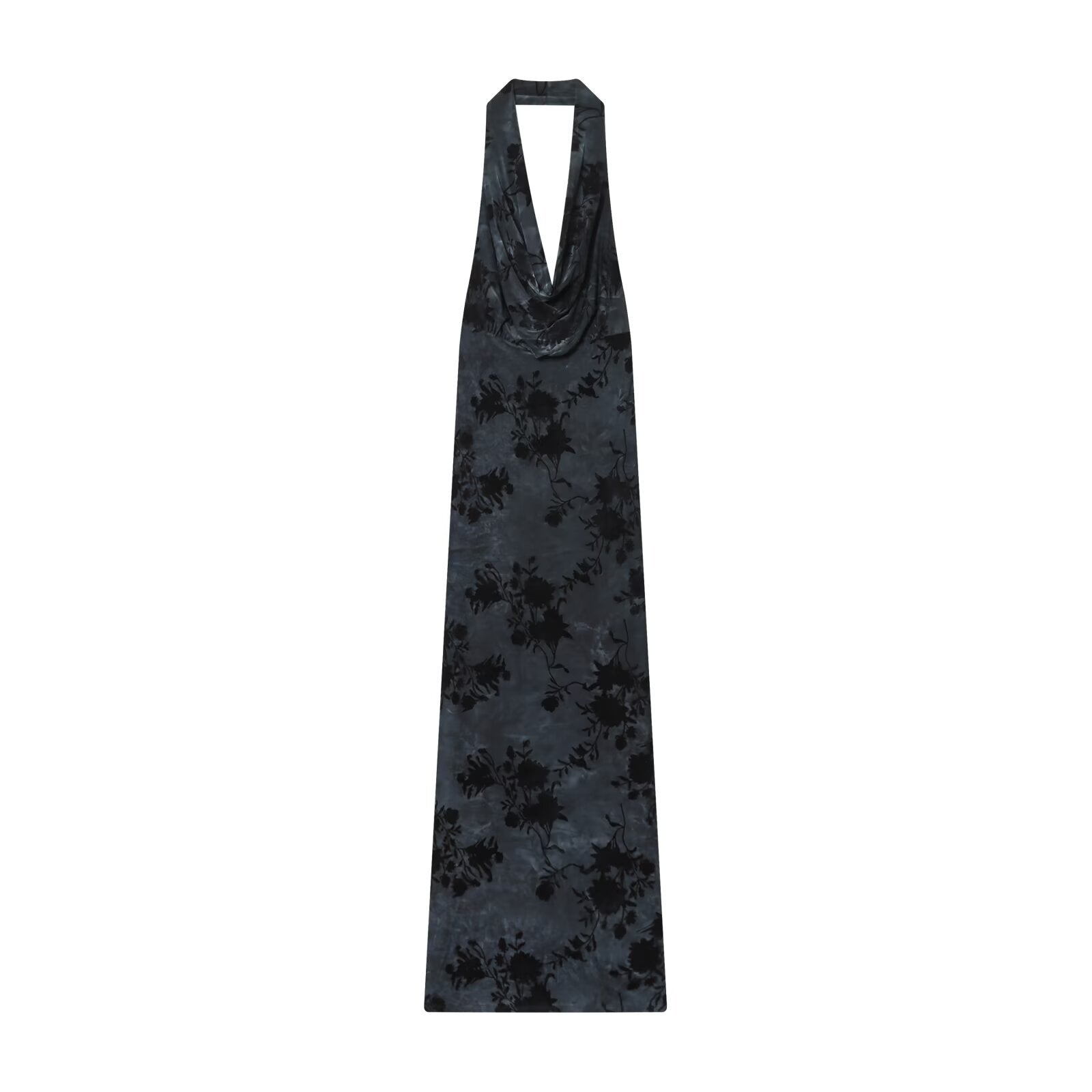 Women's New Flocking Printed Hanging Neck Midi Dress