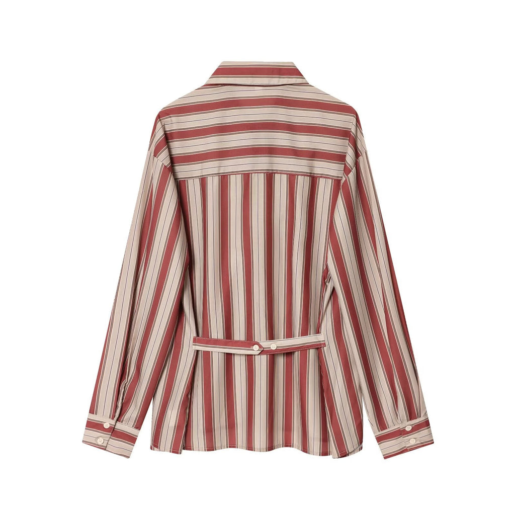 Women's new fashion back strap loose striped shirt