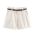 Women's new fashion with Belt paper bag style casual high waisted denim shorts